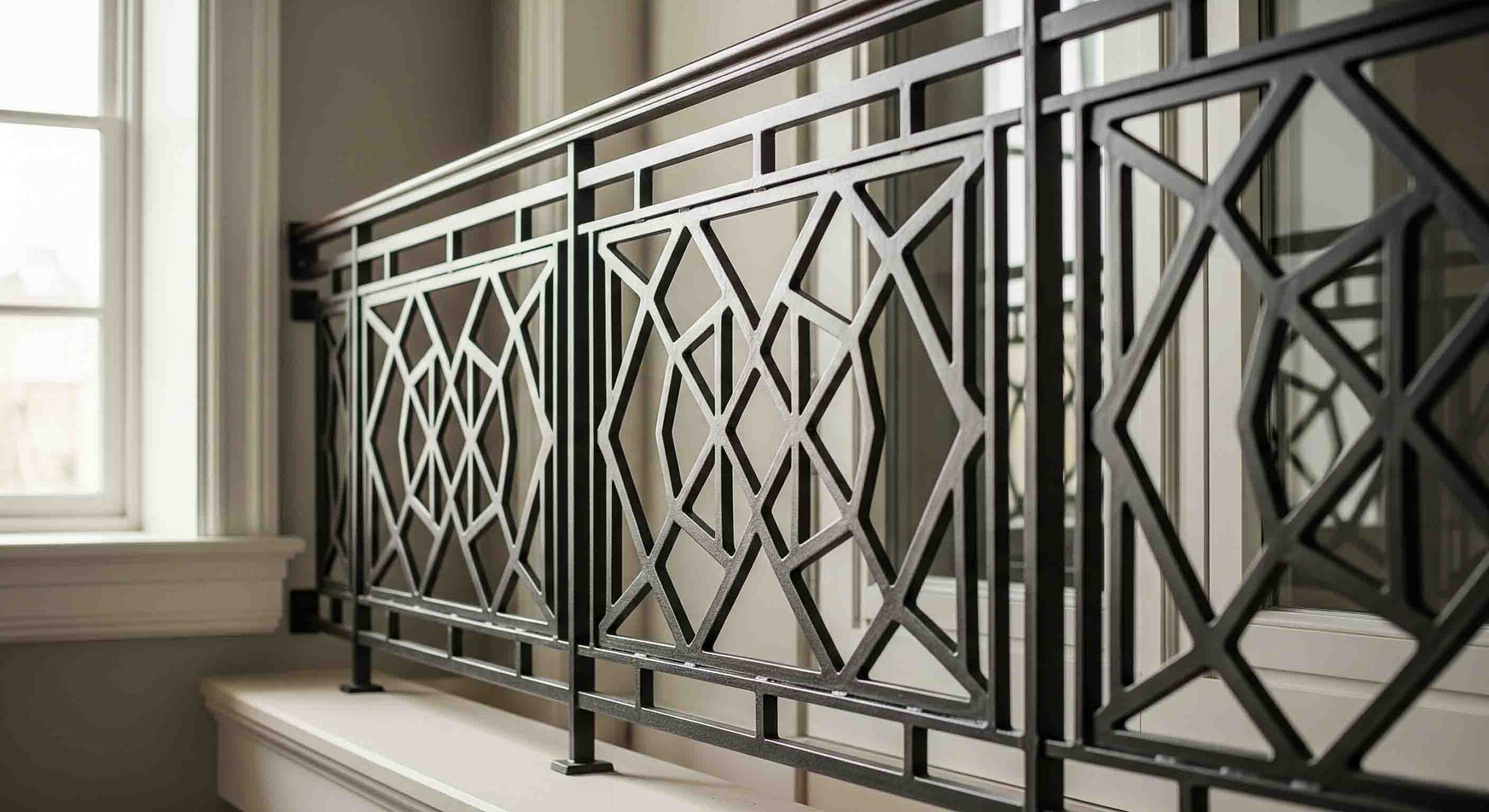 طرح هندسی مدرن نرده پنجره فرفورژه