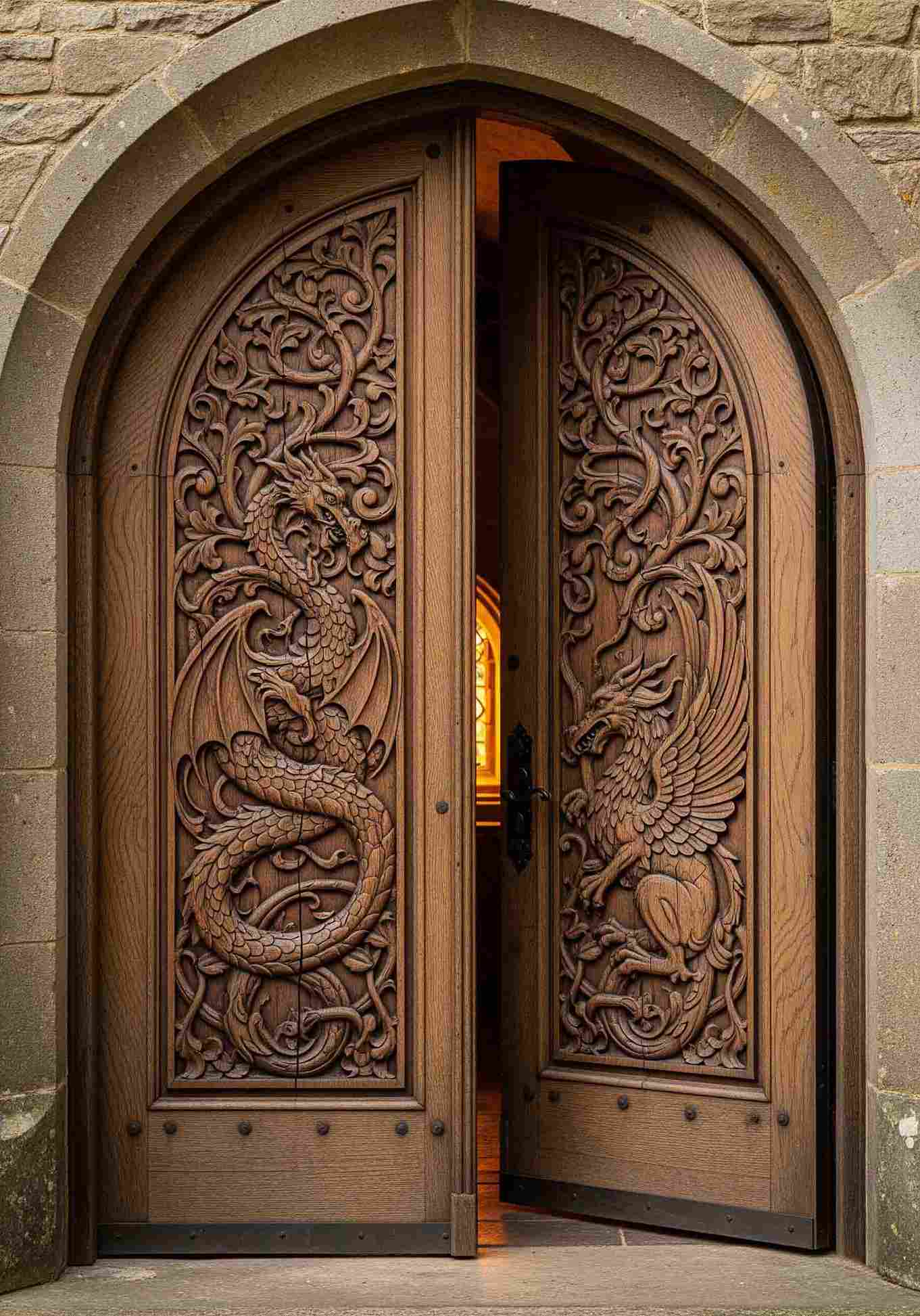  درب یک و نیم لنگه چوبی با کنده کاری های زیبا