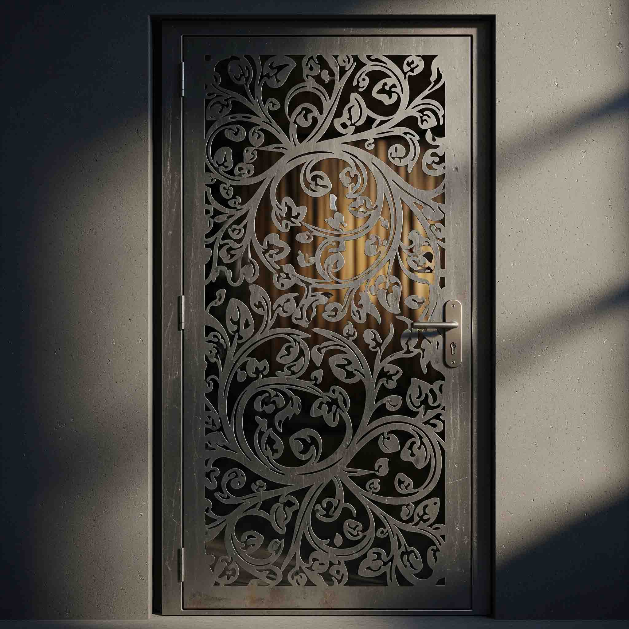 یک درب فلزی تک لنگه با طرح برش لیزری