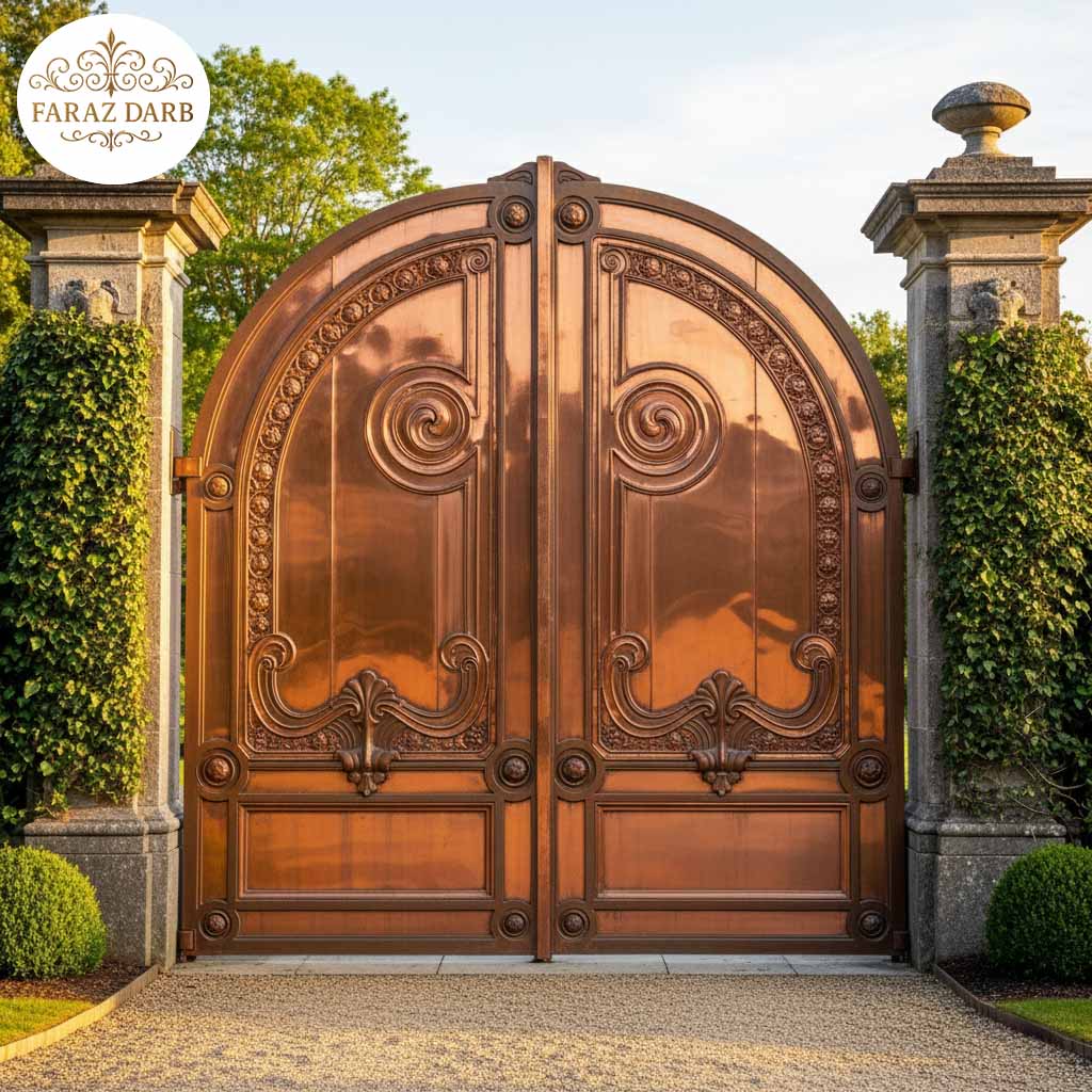 درب حیاط با روکش مسی کامل