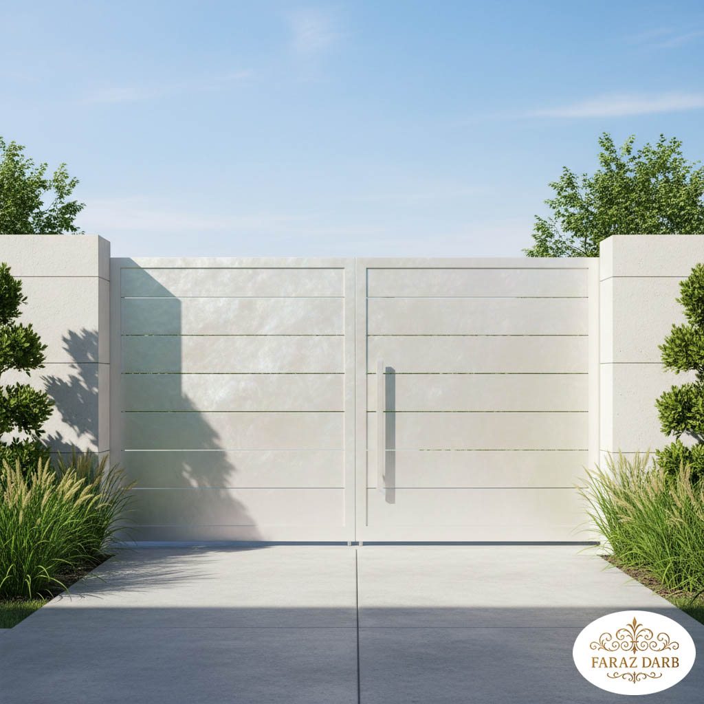 درب فلزی مدرن و ساده به رنگ صدفی