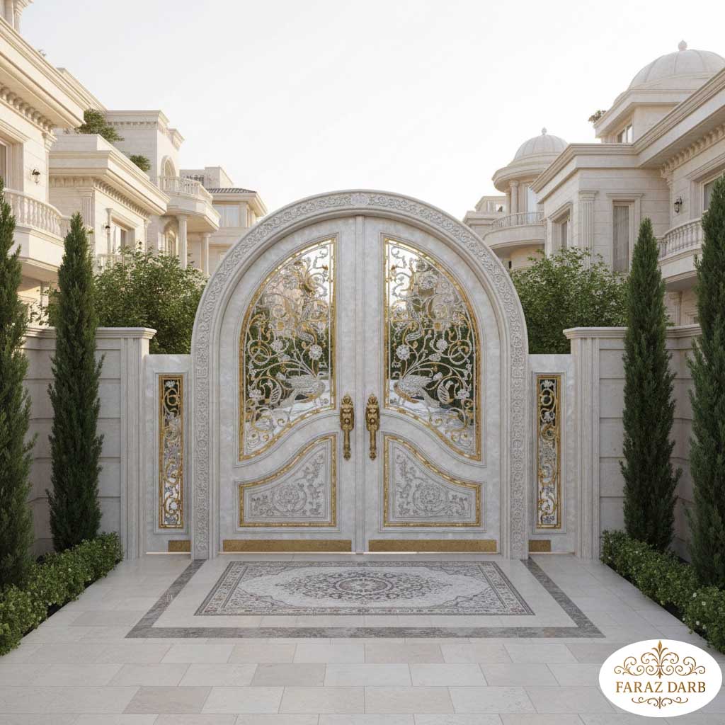 درب ویلایی باشکوه دو لنگه به رنگ صدفی