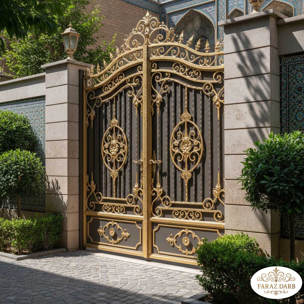 درب فرفورژه لوکس صدفی با رگه‌های طلایی