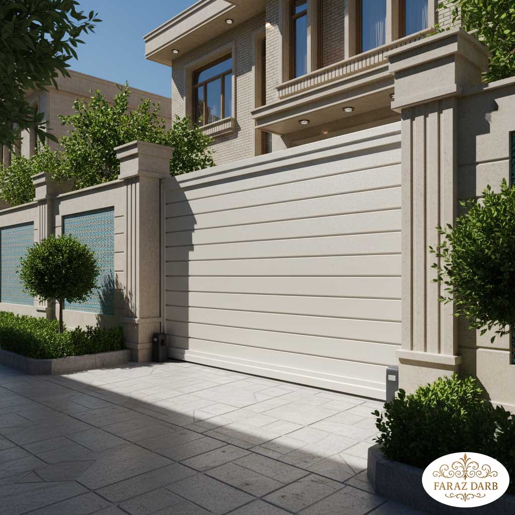 درب پارکینگ جک‌دار مدرن به رنگ صدفی