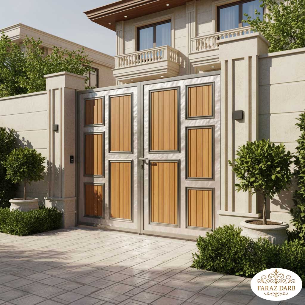 درب صدفی مدرن با پنل‌های ترمووود