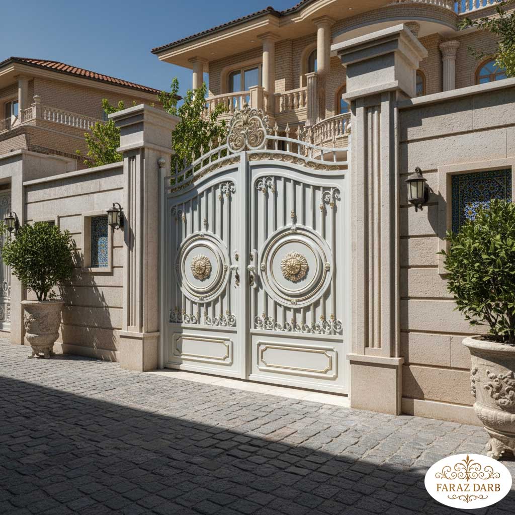 درب سنتی آهنی که با رنگ صدفی بازسازی شده است