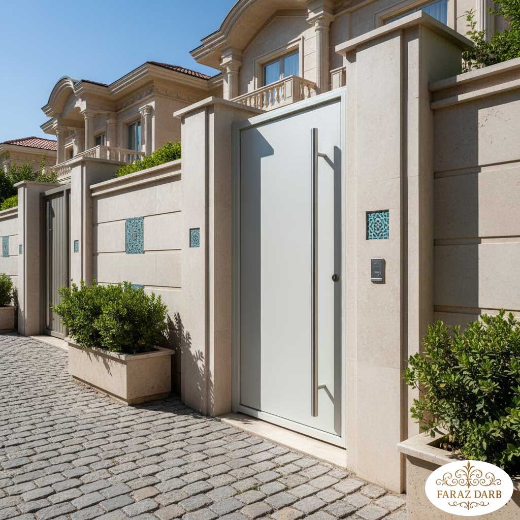 درب مینیمال صدفی با دستگیره بلند استیل