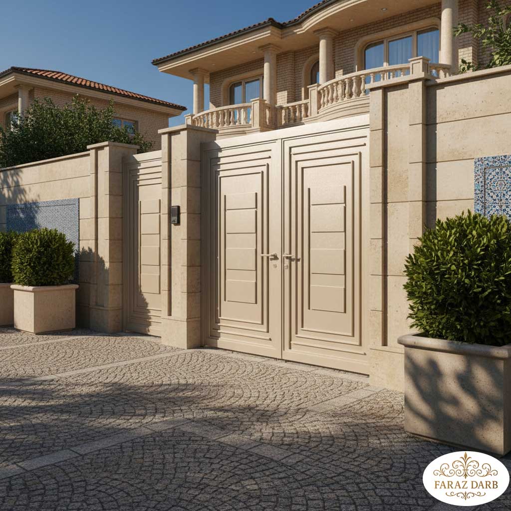 ست درب نفررو و پارکینگ به رنگ صدفی