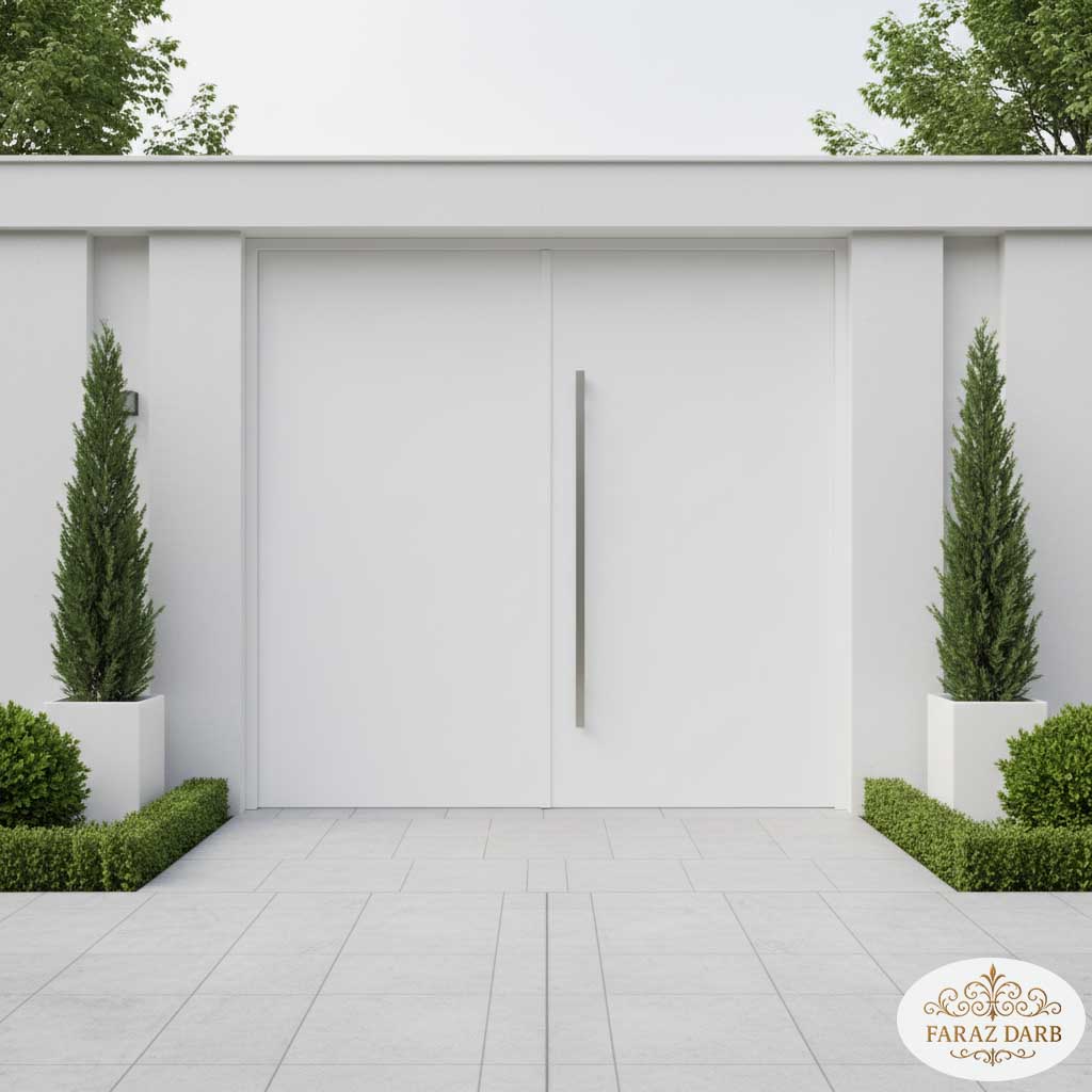 سفید یکدست با دستگیره و جزئیات نقره‌ای